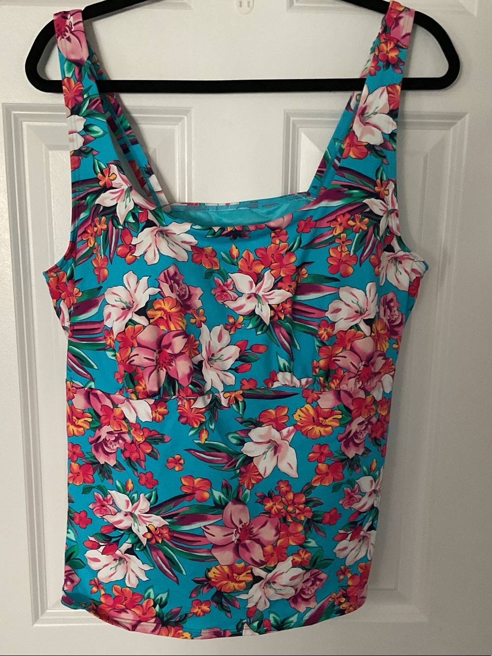 Lands' End Bright Turquoise Floral Scoop Neck Swim Camisole